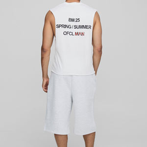 Débardeur sans manches côtelé personnalisé pour hommes 100% coton col rond uni basique décontracté fitness-méthode de tissage tricoté - Product Image 2