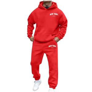 Survêtement rouge de qualité supérieure en tissu chaud pour hommes, ensemble sweat à capuche et pantalon de survêtement décontracté et confortable pour l'hiver - Product Image 1