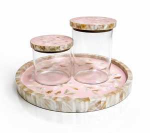 Elegant Pink Resin and Mother of Pearl Tray with Acrylic <b>Box</b> Jars – Luxury Decorative Organizer for Kitchen & <b>Coffee</b> <b>Table</b> - Product Image 4