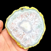 Sous-verre en Agate Blanche Naturelle Polie avec Bord Doré Électroplaqué, Décoration Maison en Cristal pour Boissons et Plats, Vente en Gros