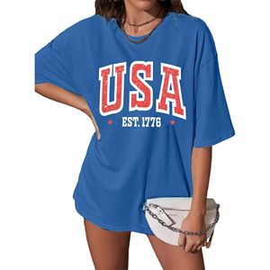 American Flag Bold Print T Shirt Short Sleeve Cotton Unisex Patriotic Design Wholesale Bulk <b>Apparel</b> - Product Image 3