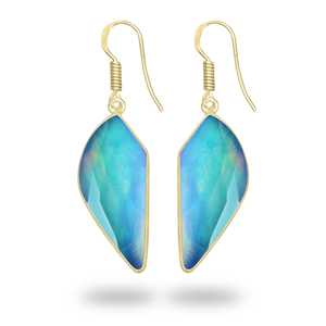 ต่างหูห้อยทรงหยดน้ำ ประดับพลอยออโรร่าธรรมชาติ ประจำเดือนธันวาคม งานแฮนด์เมด ชุบทองบนทองเหลือง - Product Image 1