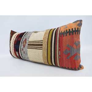 Almohada de retazos de lana a rayas Vintage roja, cojín bohemio de lujo de 16x36 pulgadas para ropa de cama, cojín decorativo tejido suave - Product Image 4