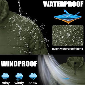 Chaqueta de Invierno Acolchada con Capucha para Hombre, Estilo Vintage, Ligera, Transpirable, Resistente al Viento, Repelente al Agua, con Dobladillo y Puños Elásticos de Fábrica - Product Image 4