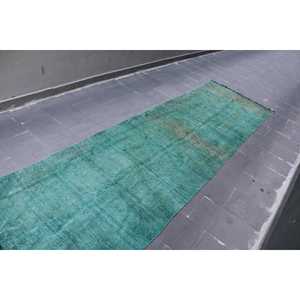 พรมขนาด 3.7x12.2 ฟุต, พรมวินเทจตุรกี, พรมขนสัตว์ลายดอกไม้สีเขียว - Product Image 2