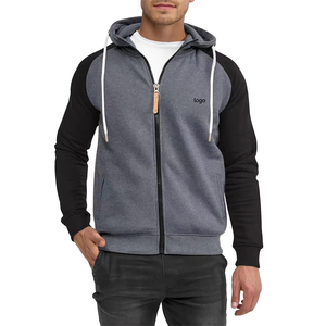 Sweats à capuche pour hommes, automne, fermeture éclair, patchwork, manches longues, logo personnalisé, poches, cordon de serrage, 100% coton, séchage rapide, respirant, vente en gros - Product Image 1