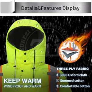300D PU Coated Oxford Material Cotton Fleece Men's Long Sleeve Reflective LED Flash Safety <b>Jacket</b> CLASS 1 Quick Dry Breathable - Product Image 6