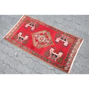 Tapis turc 1,6x3,2 pieds, tapis oriental en laine rouge brun vintage - Product Image 2