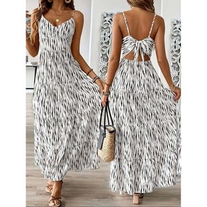 Jane's Women's Sleeveless V-Neck Tie-Back <b>Long</b> Maxi Dress, Relaxed Fit Supreme Knit Fabric, Casual Daily Wear - Product Image 1