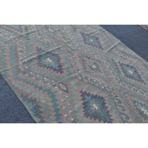 Alfombra Kilim turca Vintage de 6,3x11,2 pies, diseño de retales azul Beige, alfombra clásica de lana para sala de estar, respaldo de látex para uso doméstico - Product Image 5