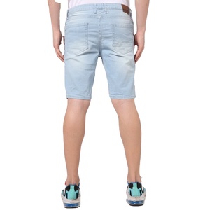 Pantalones cortos de mezclilla personalizados al por mayor, baratos, con corte y costura, dobladillo sin rematar, desgastados, lavado ácido, para hombre - Product Image 2