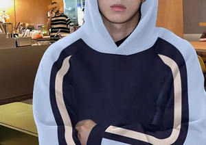 เสื้อแจ็กเก็ตมีฮู้ดใส่ได้ทั้งชายและหญิงเสื้อสวมหัวเปิดไหล่มีกระเป๋าพิมพ์ลายนูนสีเทอร์รี่สไตล์ฝรั่งเศส - Product Image 5