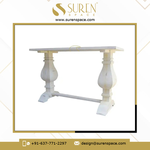 Table console en bois sculptée en détresse blanche faite à la main de conception moderne de qualité supérieure du fabricant indien - Product Image 2
