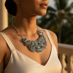 Women's 925 Silver Labradorite <b>Necklace</b> <b>Statement</b> Jewelry with 14K Gold Freshwater Pearl Turquoise Zircon Rhodium Plated - Product Image 2