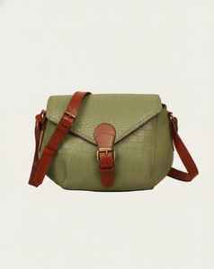 Sac à bandoulière vert pour femme, petit sac selle, texture alligator, bandoulière unique, sac à bandoulière tendance, sac de festival bohème - Product Image 1