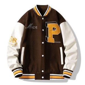 Chaqueta de béisbol Bomber para hombre, ropa de calle, bordada con letras, manga de cuero, holgada, para parejas - Product Image 3