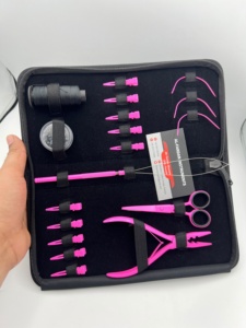 Kit d'outils professionnels pour extensions de cheveux en micro-nano perles couleur rose vif, fils en acier inoxydable, pince plate, pinces métalliques à boucle - Product Image 6