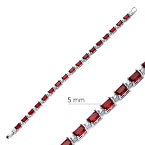<b>Garnet</b> CZ Stone Baguette Design Tennis Bracelet925 Silver Fine Jewelry Handcrafted Turkish Wholesale - Product Image 3