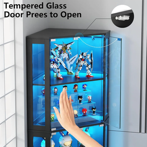 Vitrine d'angle moderne noire à LED avec porte vitrée pour figurines, boîtes mystères, salle de jeux, maison, salle à manger, école - Product Image 4