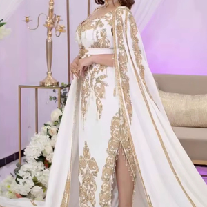 VESTIDO KARAKOU blanco DE DISEÑADOR PESADO con velo CON cuentas de cristal adornadas, piedra, trabajo Dabka PARA FIESTAS/Boda = 2024 - Product Image 1