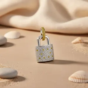 Colgante de Candado de Plata 925 con Circonita Cúbica para Mujer, Joyería Religiosa de Moda, Patrón de Gota de Agua, Colgante con Dije de Oro Rosa - Product Image 2