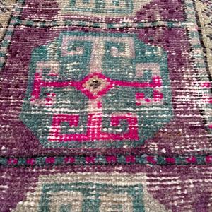 Turkish Vintage Rug 1.5x2.8 ft, <b>Red</b> Check <b>Wool</b> Rug - Product Image 5