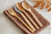 Ensemble de couverts en bois naturel finition foncée style Japandi avec cuillère, fourchette et couteau de 10 ml, lot de 3, marque DC