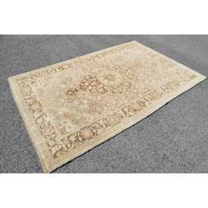 Grand tapis vintage 5,6x8,6 pieds, tapis oriental turc en laine beige - Product Image 3