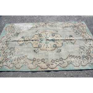 Tapis en Laine Vintage Fait Main Beige Bleu Patchwork 4.7ft X 8ft Couloir Rectangulaire pour Salon Chambre Latex Viscose PP pour Adolescents - Product Image 3