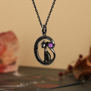 Collier personnalisé Jeulia Chat Noir sur la Lune avec pierre de naissance et motif dessin animé - Product Image 5