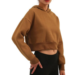 Sweat à capuche court tendance pour femme, léger, manches longues, pull-over, tissu doux, coupe décontractée, streetwear, gym, quotidien, devant - Product Image 3