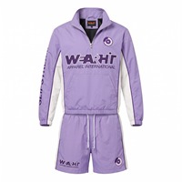 Ensemble de survêtement coupe-vent : Veste de course en nylon à demi-zip avec empiècements latéraux et short, Lavande Blanc, Logo personnalisé OEM