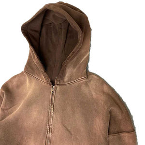 Sudaderas con capucha de Otoño de hombre con cremallera completa y lavado ácido pesado con bordado serigrafiado personalizado mezcla de poliéster/algodón respetuosa con el medio ambiente - Product Image 4