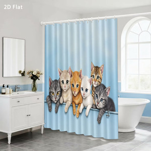 Custom Printed Shower Shower <b>Curtain</b> for Bathroom Waterproof Polyester <b>with</b> <b>Hooks</b> - Product Image 3
