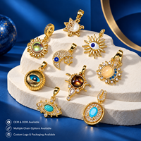 Pendentif Nazar en émail bleu plaqué or 18 carats avec breloques œil turc et lune pour la création de colliers et boucles d'oreilles DIY, cadeau pour femme