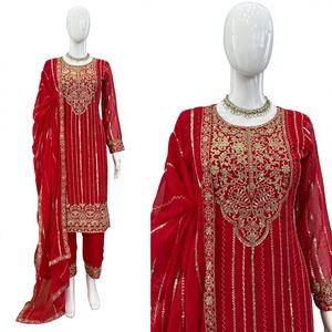 Ensemble de salwar kameez en georgette lourde, magnifique et élégant, de style indien et pakistanais, pour fêtes ethniques, mariages, tenues traditionnelles et décontractées, ou comme tenue de boutique. - Product Image 4