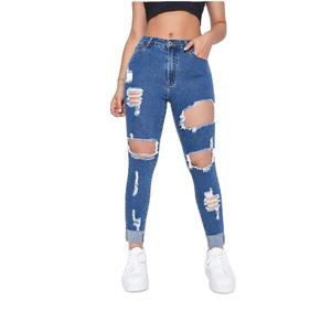 Pantalones vaqueros de Mujer rectos rasgados de alta calidad ajustados de diseñador personalizados para damas pantalones sueltos azul claro proveedor de BD - Product Image 2