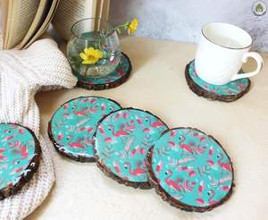 Natural Solid Wooden Bohemian Style Eco-Friendly Handmade Printed Coaster Set with Smooth Surface for Home Office <b>Desk</b> Low Cost - Product Image 4