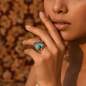 Bague papillon en argent 925 incrustée de turquoise pour femmes, style vintage à l'allure éternelle, avec acier inoxydable, cadeau élégant dans une boîte - Product Image 2