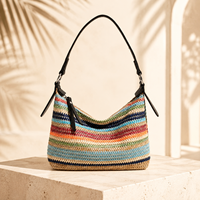 Sac à bandoulière en paille tressée rayé arc-en-ciel pour femme, léger, style bohème, avec fermeture éclair, sac hobo pour l'été