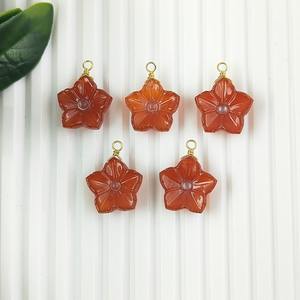 Hot Selling 925 Sterling Silver Fine Pendant Hand Carved Gemstone <b>Flower</b> Carnelian Gold Vermeil <b>Wire</b> Wrapped Carving Pendant - Product Image 1
