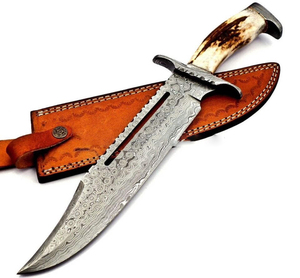 Couteau Bowie de chasse en acier Damas fait main, OEM, haute qualité, multi-usages pour l'extérieur, avec étui, garantie 1 an, personnalisable - Product Image 3