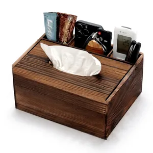 Caja organizadora de escritorio de madera de acacia con soporte para pañuelos, almacenamiento multifuncional para suministros de oficina, estilo rústico rectangular - Product Image 4