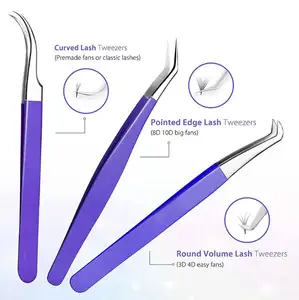 Stainless steel pointed curved lash and edge lash tweezers for personal and professional use eyelash extension tweezers kit