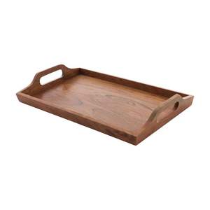 Plateau de service décoratif en bois de couleur marron foncé, vaisselle de service en bois organique, plateau de service conçu de premier plan - Product Image 4