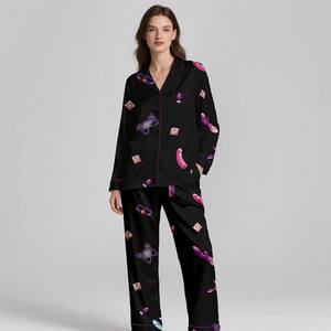 Customizable Adult Satin <b>Silk</b> Luxury Breathable Pajamas Set Digital Print Summer 2-Piece Sleepwear with Elastic Waistband - Product Image 4