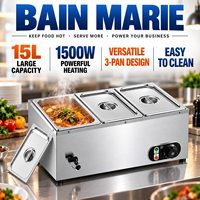 Bain-marie électrique commercial en acier inoxydable 220V 1500W, trois bacs, grande capacité 15L pour hôtels et restaurants