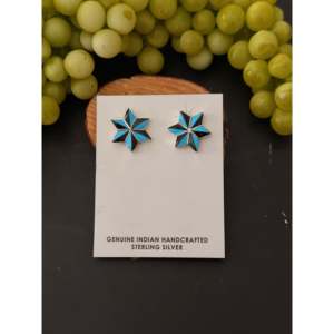 Zuni Handmade Turquoise & Multi-Color Stone <b>Sterling</b> <b>Silver</b> <b>Stud</b> Earrings with Star Inlay - Product Image 1