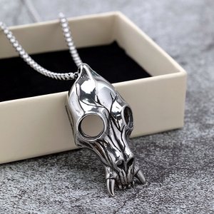 yunnique Retro Punk Single-Sided Skull Pendant Necklace Stainless Steel with <b>Titanium</b> Trendy Retro Style for Men Women - Product Image 1