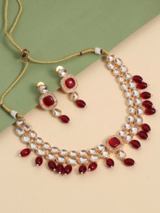 Conjunto de collar de Gargantilla con cuentas Kundan cuadrado de diseñador exquisito - Product Image 2